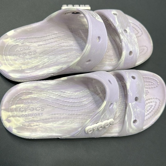 Crocs Classic Slide Sandals Purple White Marble | Size 7 - Picture 5 of 6